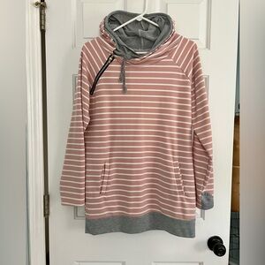 Pink striped hoodie tunic. Size M